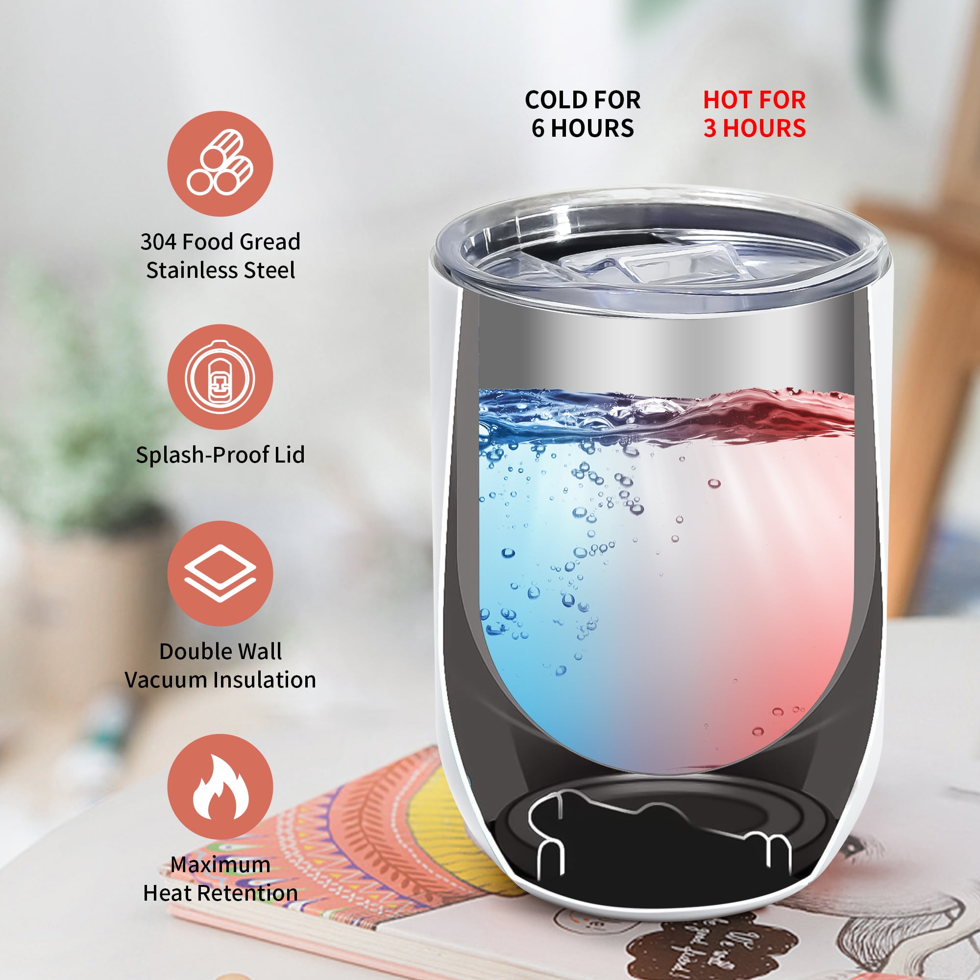 Blank 12oz Wine Sublimation Tumbler Straight (Non-Tapered) BPA Free Stainless Steel Dual Wall 1 Cup