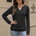 thumbnail image 2 of Tqcoqu Women's Solid Notch V Neck Long Sleeve Pullover Tops Ribbed Cuffs Hem Loose Casual Lightweight Sweatshirt For Fall,Black Women's S-XXL, 2 of 8