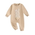 thumbnail image 2 of UACY Easter Baby Boy Girl Outfit Embroidery Bunny Rompers Bunny Tail Jumpsuit Unisex Newborn Infant Easter Clothes (Khaki, 6-12M), 2 of 5