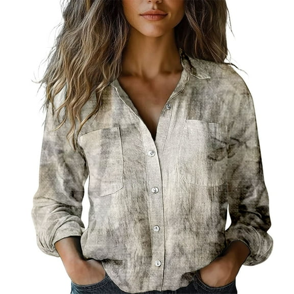 Chuancc Dressy Floral Printed Tops Casual Loose Fit Blouses Fall Shirts For Women 2025 Button Down Shirts For Women Womens Long Sleeve Tops Dressy Casual Long Sleeve Business Top Black L