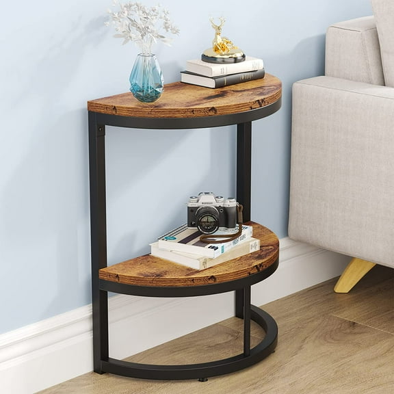 Tribesigns Indoor Storage E1 Particle Board Semicircle End Table, Rustic Brown