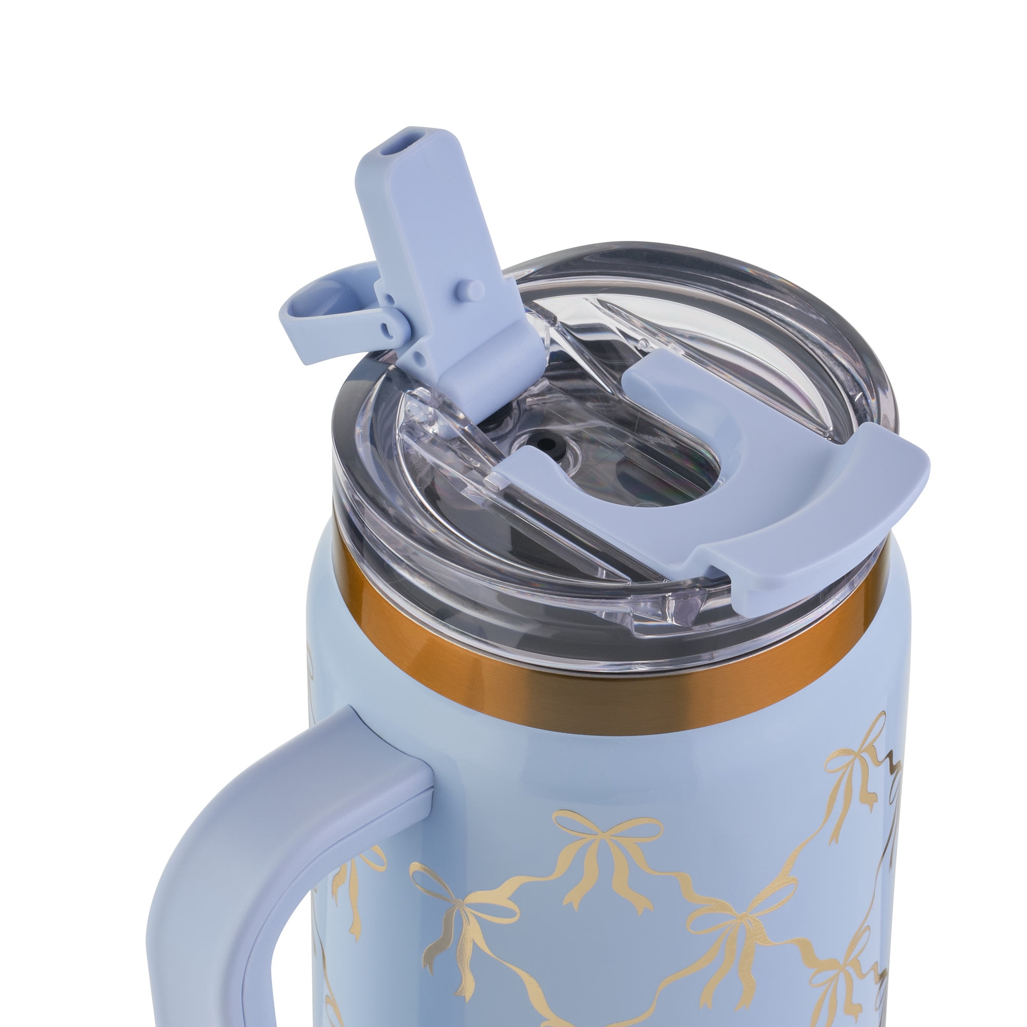Thyme & Table 32oz Stainless Steel Luna Tumbler with Handle and Dual Straw Lid, Blue Bow