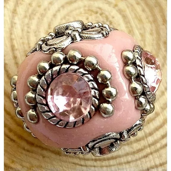 U8MO 20mm Pink Ceramic Porcelain Round Loose Beads 3pcs