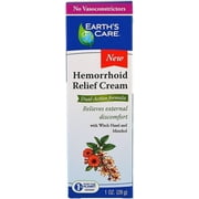 Earths Care Hemorrhoid Cream for Hemorrhoids Treatment Relief with Witch Hazel and Menthol 1 Oz