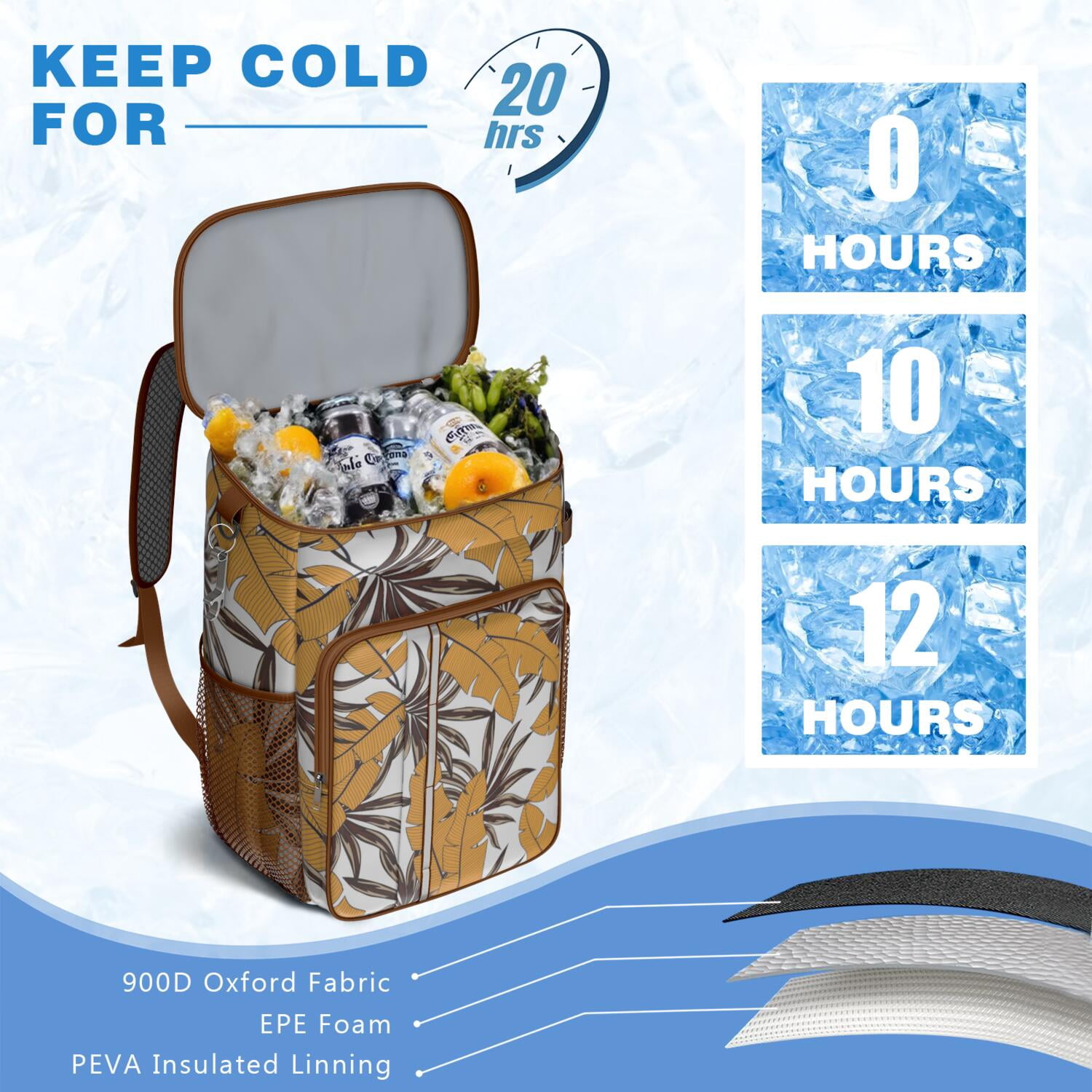 Retro Hawaiian Floral Insulated Backpack Cooler - 20L, Keeps Cold 20 Hours, Perfect for Summer Outings