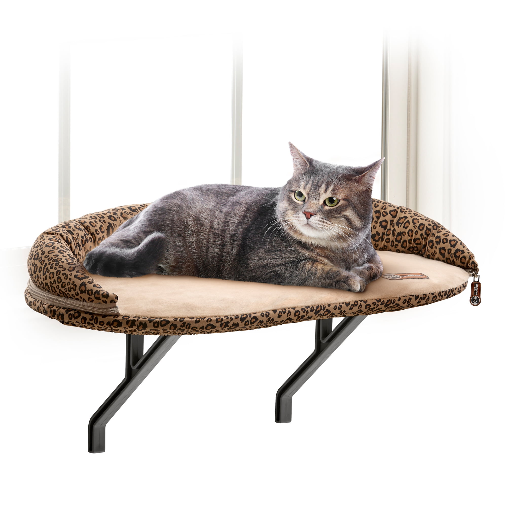 K&H Pet Products Deluxe Kitty Sill with Removable Bolster Tan/Leopard Print 24 X 14 Inches