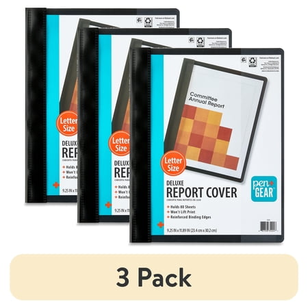 (3 pack) Pen+Gear Deluxe Report Cover, Plastic, 9.25 x 11.89 Inch, Black, 1 Pack