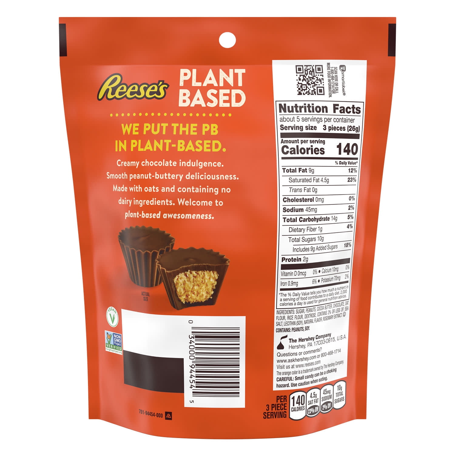 (3 pack) Reese's Miniatures Plant Based Oat Chocolate Confection Peanut Butter Cups Candy, Bag 4.5 oz