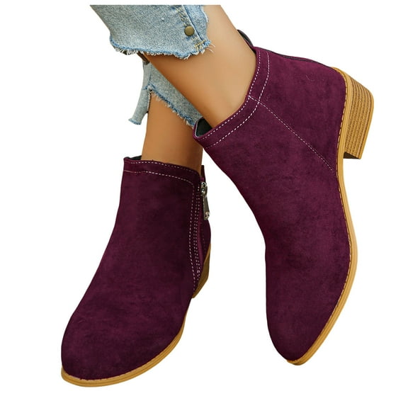 Suede Ankle Boots for Women Casual Dressy Stitching Zipper Business Work Booties Chunky Heel Winter Short Boots