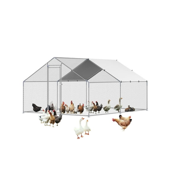 VEVOR Metal Chicken Coop, 9.8x13.1x6.5 ft Large Walk-in Chicken Runs with Cover, Spire Roof Hen House Enclosure with Security Lock, Outdoor Duck Rabbit Cage Poultry Pen for Backyard, Farm, Yard