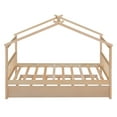 thumbnail image 6 of Twin Size House Bed with Twin Size Trundle, Wooden House Bed with Headboard and Footboard, Daybed with Roof and Slats Support for Boys and Girls, No Box Springs Required, Natural, 6 of 8