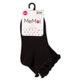 thumbnail image 2 of Memoi 3 Pair Girls Ruffle-Cuff Ribbed Cotton-Rich Mid-Cut Quarter Socks, 10-12, Black, 2 of 6