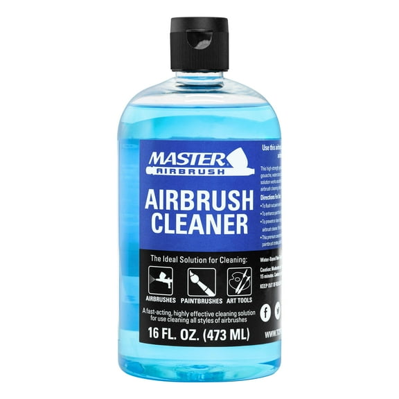 Master Airbrush Cleaner, 16-Ounce Pint Bottle - Fast Acting Cleaning Solution, Quickly Remove Water-Based Acrylic Paint, Watercolor, Makeup - Clean Clogged Airbrushes, Brushes, Artist Tools