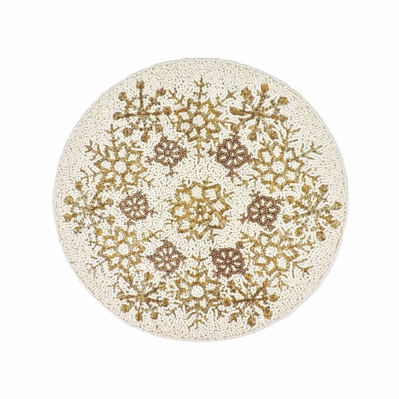 Chill-Out Bead Embroidered PlacematColor: Cream & GoldSize: 13.5" RoundSet of 2