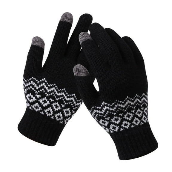 Tiqkatyck Work Gloves Men's and Women's Snowflake Printing Gloves, Creative and Fashionable Mobile Phone with Screen Knitted Gloves, Thick and Warm Winter Adult Winter Gloves Black