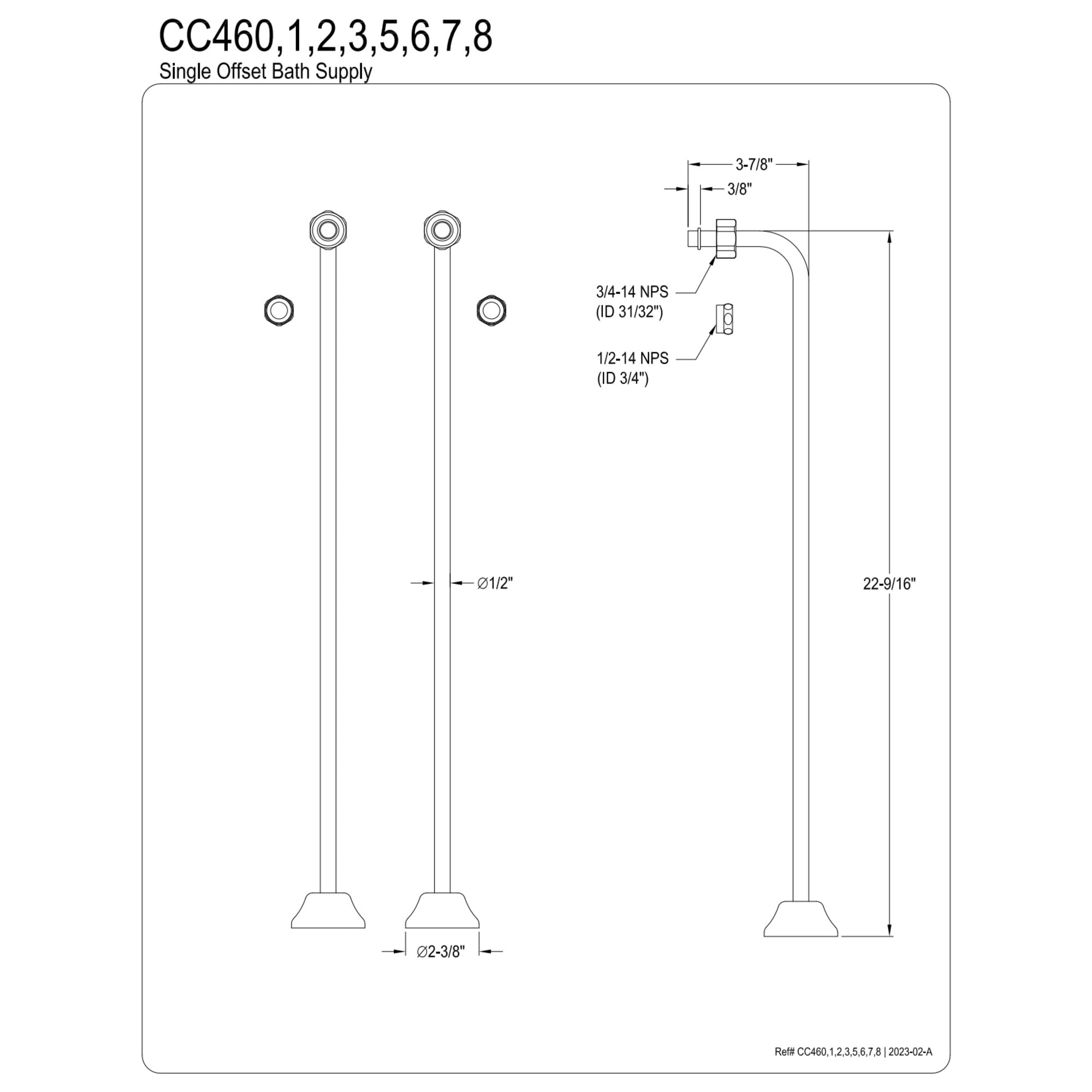 Kingston Brass CC462 Single Offset Bath Supply in Polished Brass
