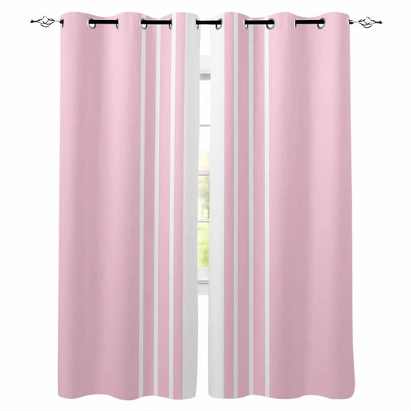 Fsddascl Pink White Stripe Blackout Curtains for Bedroom/Living Room, Thermal Insulated Kitchen Curtains, Modern Rustic Vertical Striped Grommet Darkening Window Treatment Drapes 52"x84"x2