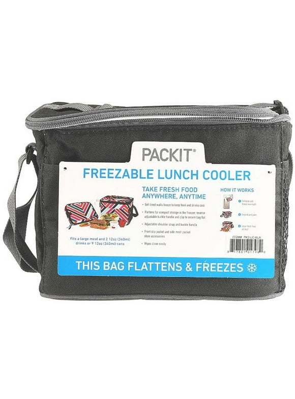 Packit Durable Freezable Gel Lunch Cooler Holds 9 Cans, Black