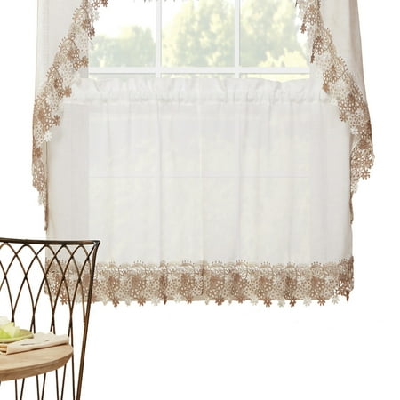 Collections Etc Renaissance Home Fashion Lillian Tier Pair with Macrame Band 56 X 24 Ivory