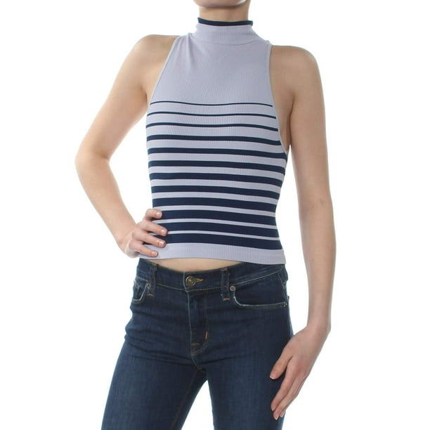 Download Free People - Womens Small Mock Neck Striped Crop Top S ...