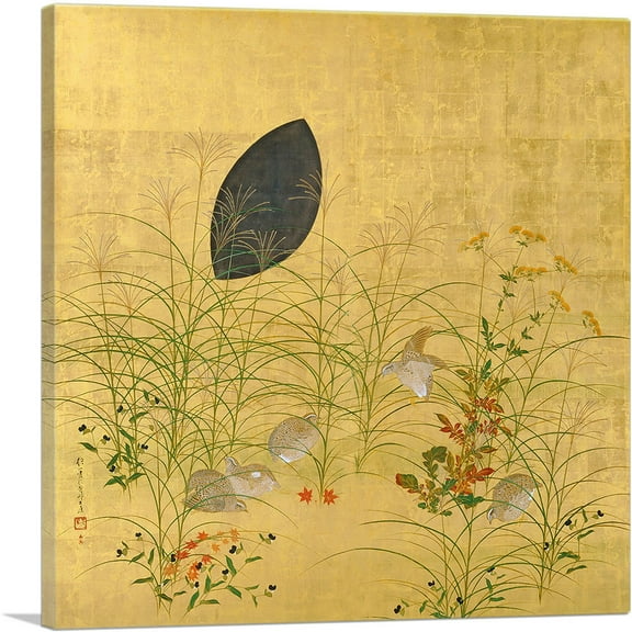 ARTCANVAS Autumn Plants and Quail Canvas Art Print by Sakai Hoitsu - Size: 18" x 18" (0.75" Deep)