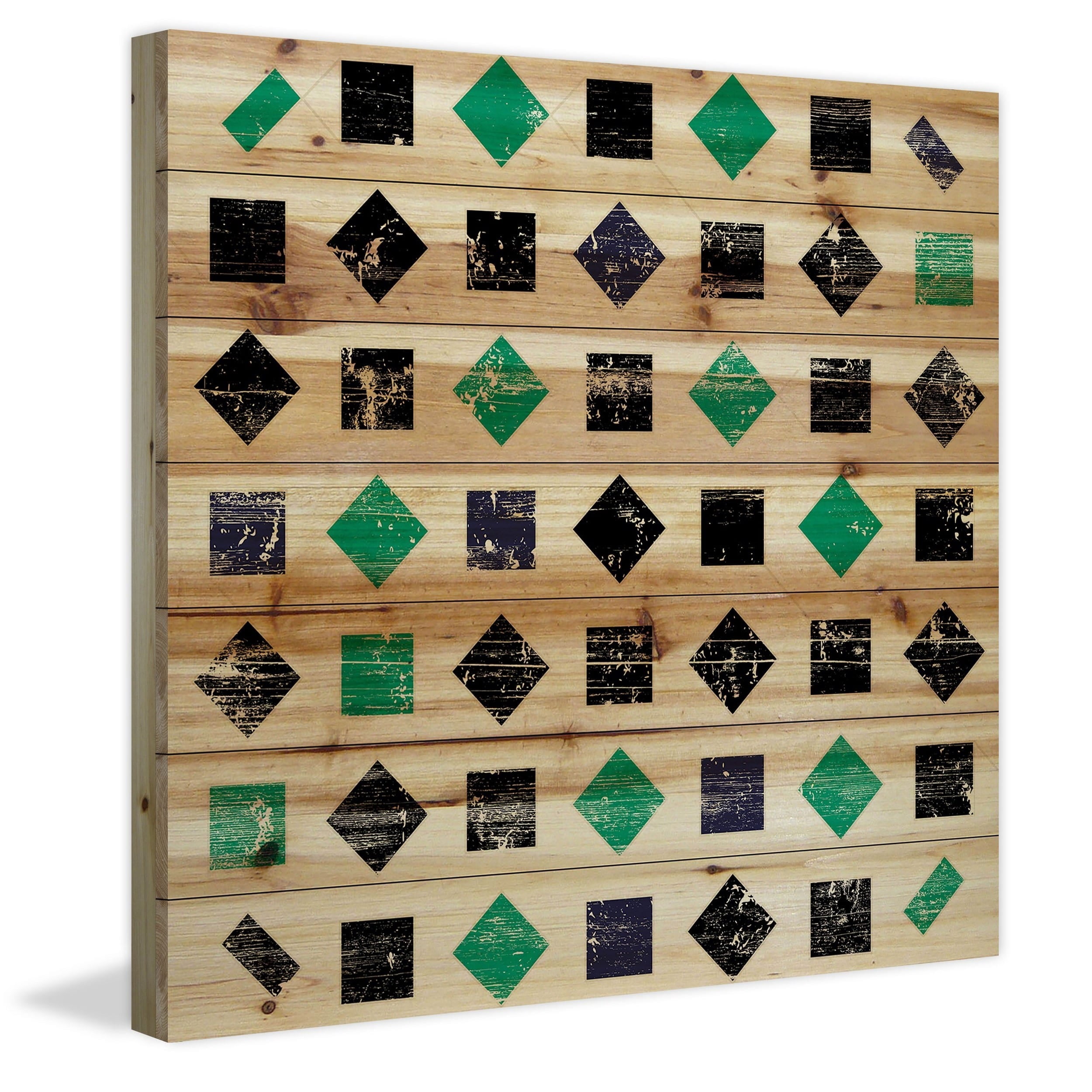 Marmont Hill - "Green Squares" Painting Print on Natural Pine Wood
