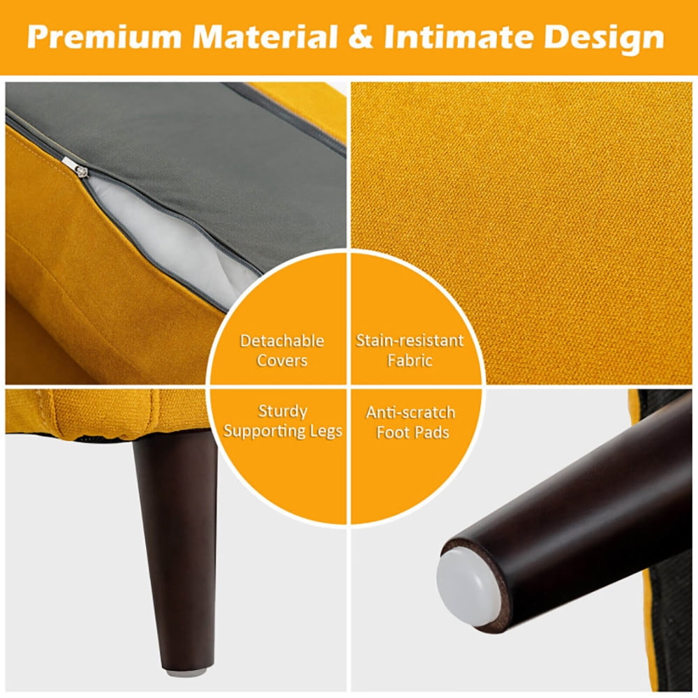 Finihen Upholstered Sofa Set, 2 Pieces Upholstered Sofa Set with Removable Cushion Covers, for Living Room, Yellow