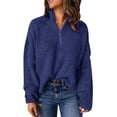 thumbnail image 2 of IMENGL Knit long sleeve 1/4 zip pullover turtleneck sweater, Blue M, Size M-2XL, 2 of 7