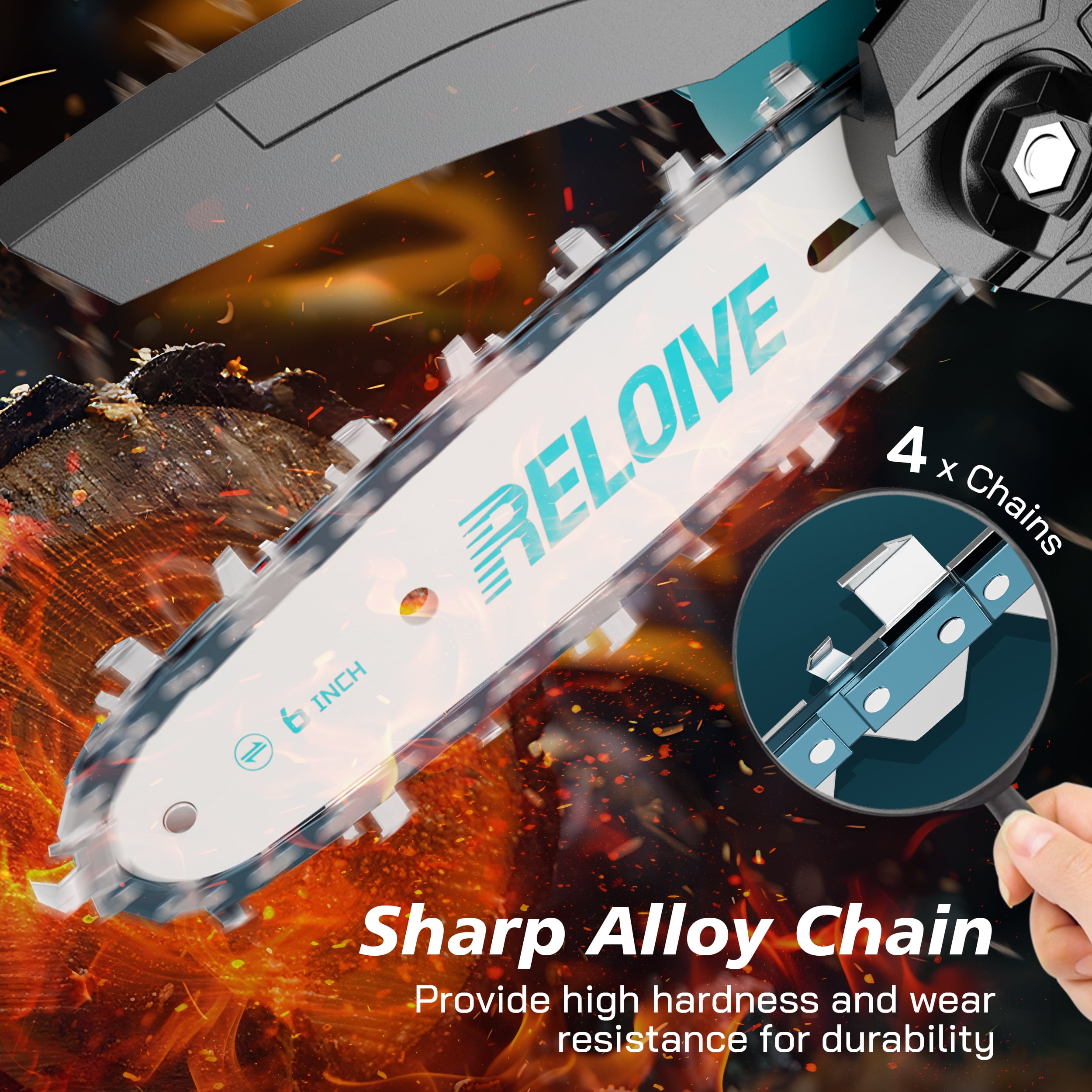 RELOIVE 6" Mini Chainsaw, Cordless Chain Saw with 2PCS 21V 2000mAh Batteries&4 Chains,Electric Chainsaw Small Handheld Power Chain Saw for Wood Cutting Tree Trimming Pruning