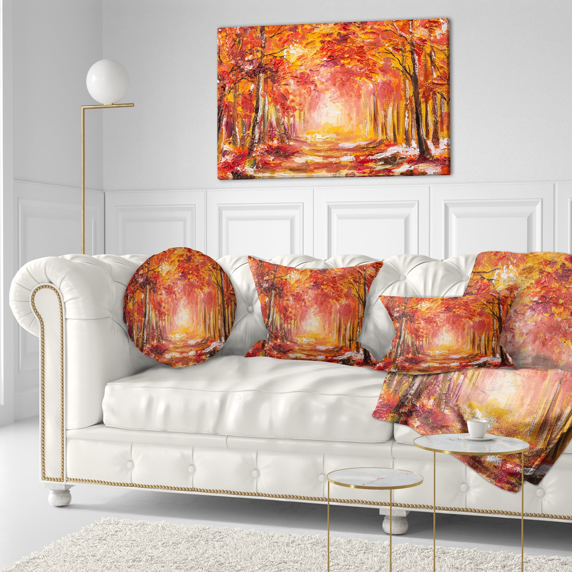 Designart Autumn Forest in Red Shade - Landscape Printed Throw Pillow - 12x20