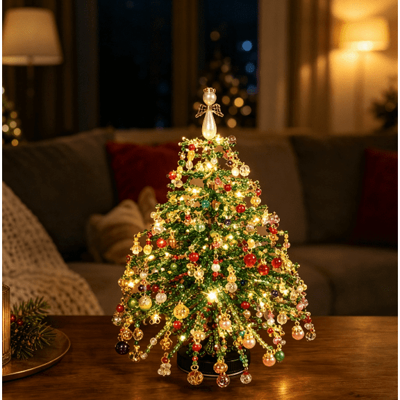 2026 DIY Beaded Christmas Tree Kit – Create Your Own Sparkling Holiday Decoration, Handmade Mini Bead Tree Craft Set for Shelf Desk Christmas Home Decor