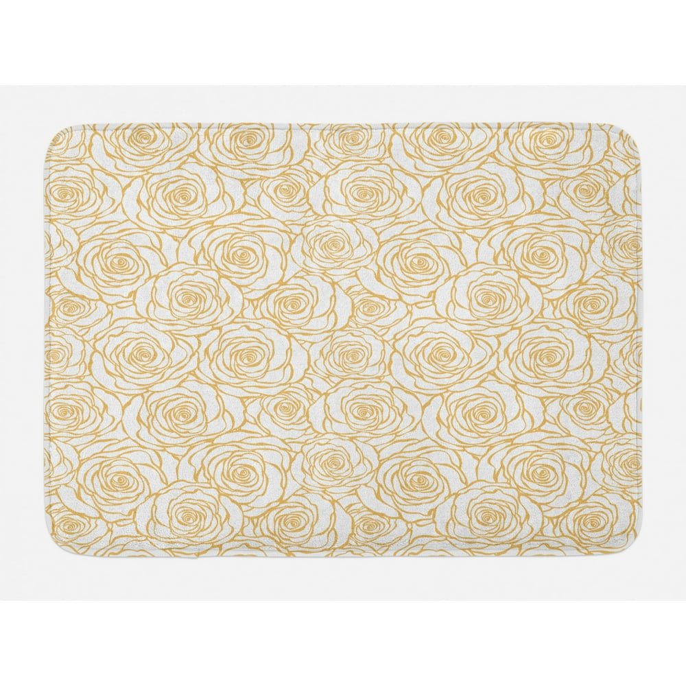 Contemporary Bath Mat, Art Deco Style Floral Pattern with Roses