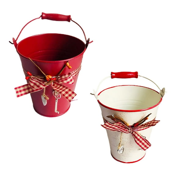USHOBE Metal Flower Buckets Red Storage 2Pcs 4.7*5.1in