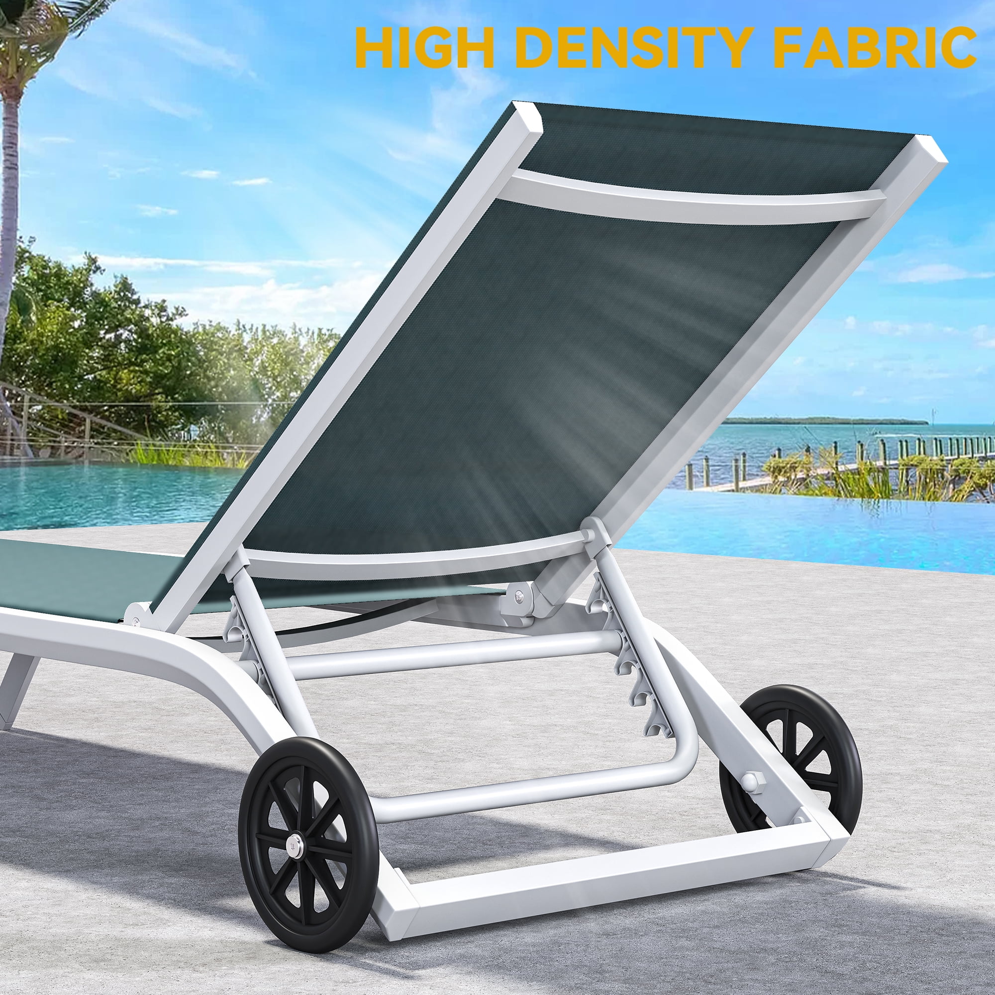 Uforic Outdoor Chaise Lounge Chair Set of 2, 5-Position Backrest Adjustable for Patio, Poolside, Green