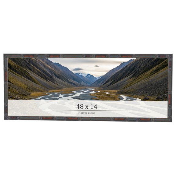 48x14 Frame Brown Bamboo with Dark Coffee/Walnut Finish | Solid Wood Picture Frame Width 0.75