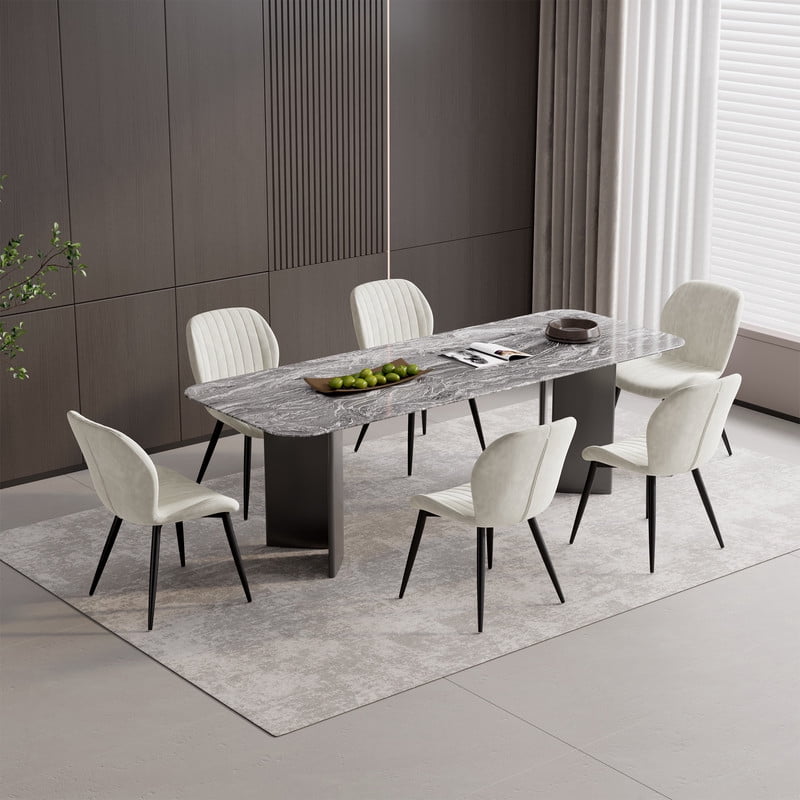 Hawsaiy Modern Velvet Dining Chairs Set of 4,Upholstered Armless Chairs with Metal Legs and Thick Cushions,Cream