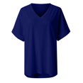 thumbnail image 6 of Womens Work Blouse Dressy Women's Loose Oversized Solid V-neck, Shoulder Length Short Sleeved T-shirt Top, 6 of 6