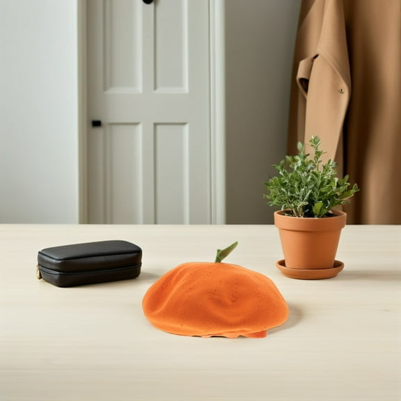 OULII Fruit Beret Hat Made of Polyester for Women Orange 1Set