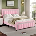 thumbnail image 6 of 4 EVER WINNER Full Bed Frame, Velvet Upholstered Bed Frame with Diamond Headboard and Footboard, Pink Full Size Bed Frame, Princess Bed, Pink, 6 of 9