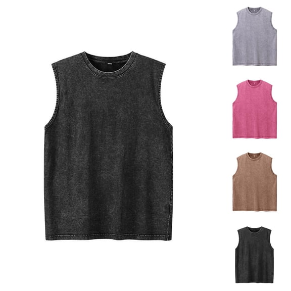 Vintage Washed Tank Tops Men Summer Casual Lightweight Breathable Loose Fit Crewneck Sleeveless Undershirt