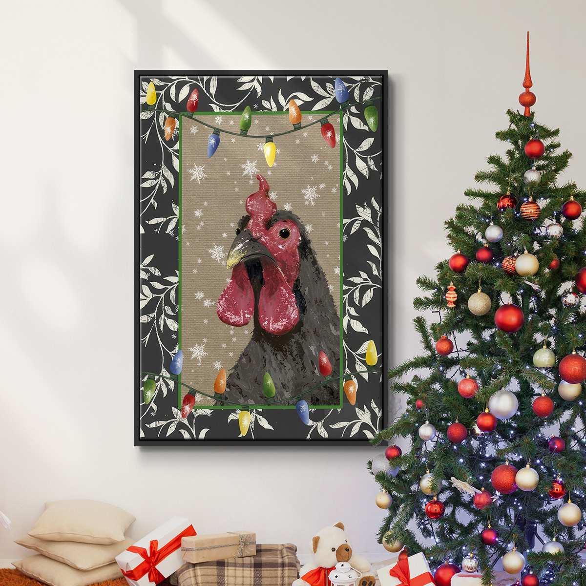 County Christmas Farm IV - Framed Gallery Wrapped Holiday Canvas - 17 x 25 - Black Frame