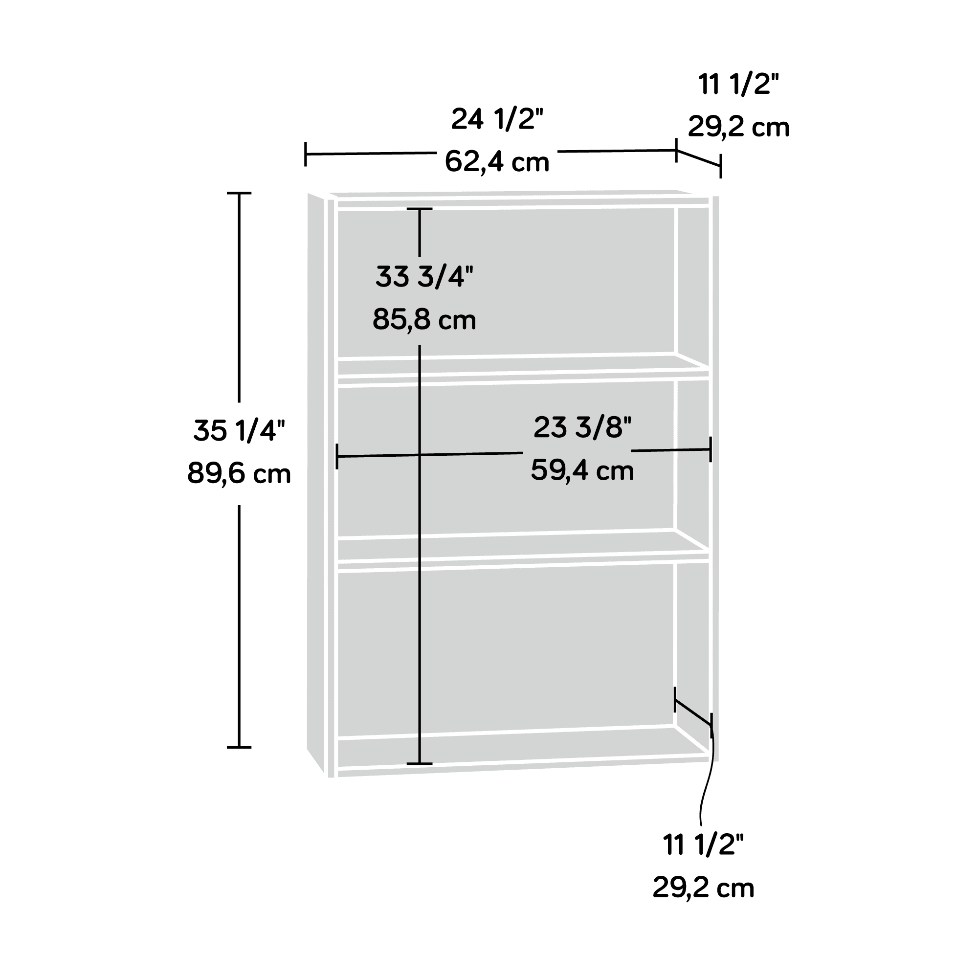 Sauder Beginnings 35" 3-Shelf Standard Bookcase, Highland Oak Finish