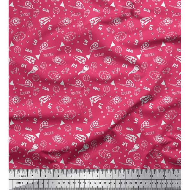 Soimoi Poly Georgette Fabric Geometric Sign,Flag & Football Sports Printed Craft Fabric by The Yard 52 Inch Wide