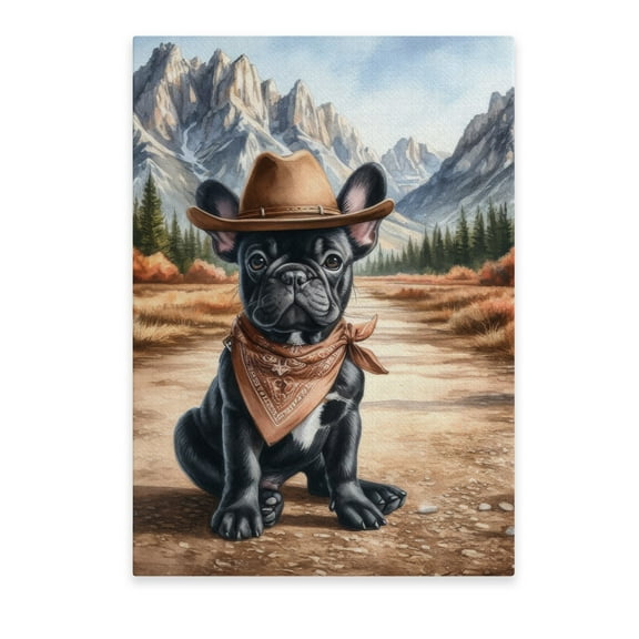 Welcome Fall Western Cowboy French Bulldog Enjoys Majestic Autumn Vertical Matte Canvas Poster Dog Lover Gifts Wall Art Home Decor - 01007