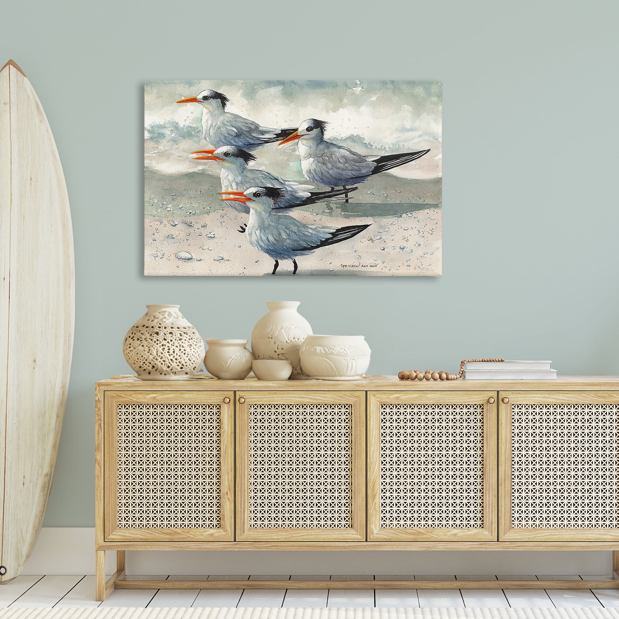 Stupell Industries Birds on Sandy Beach Animals & Insects Painting Gallery Wrapped Canvas Art Print Wall Art, 45 x 30