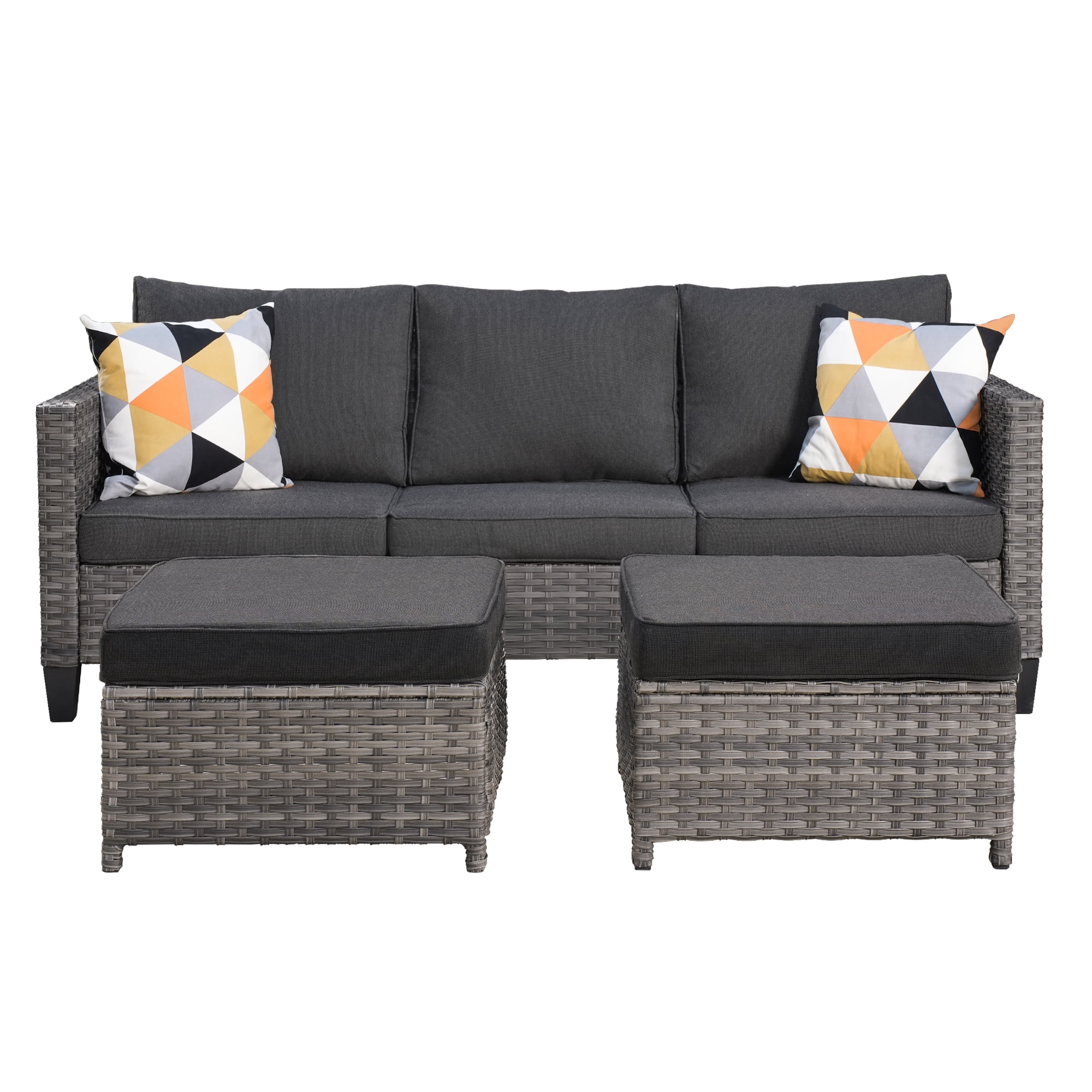 Ovios 3-Piece Outdoor Furniture Set All-Weather Wicker Patio Sofa with Cushions for Conversations