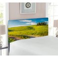 thumbnail image 2 of Tuscany Headboard, Tuscany Italy Getaway Dreamland Cultivated Land Wildflowers Springtime, Upholstered Decorative Metal Bed Headboard with Memory Foam, Twin Size, Sky Blue Fern Green, by Ambesonne, 2 of 4