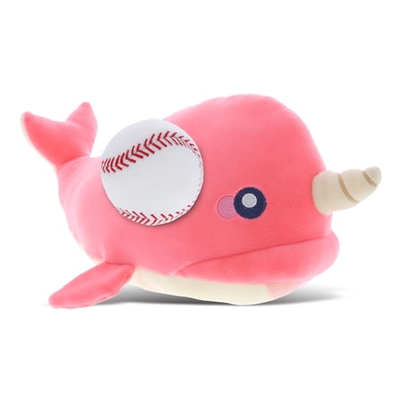 DolliBu Pink Narwhal Stuffed Animal with Baseball Plush &ndash; Soft Narwhal Adorable Playtime Narwhal Plush Toy Cute Fantasy Gift Baseball Plush Doll Animal Toy for Kids and Adults - 11.75 Inches