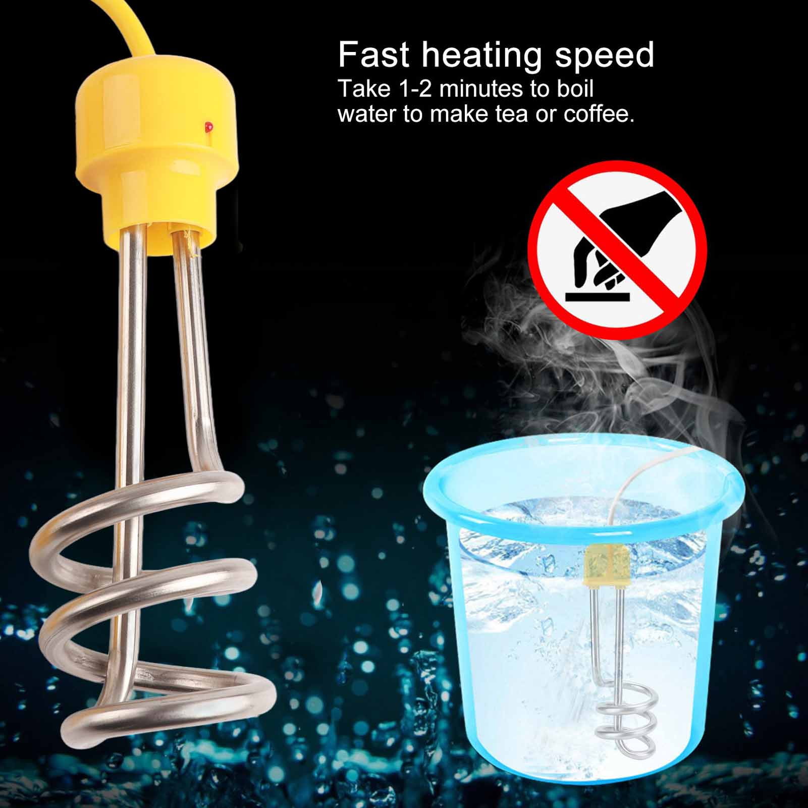 Riousery 1500W Portable Stainless Steel Electric Immersion Water Heater Boiler for Home Office Travel Use, 110V US Plug, Fast Heating Submersible Element, 4.9ft Cord, 7.9 Inches Length