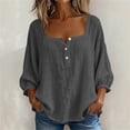 thumbnail image 4 of Miluxas Womens Long Sleeve Blouses Summer Cotton Linen Square Neck Tunic Shirts Button Up Loose Fit Business Casual Blouse Vacation Outfits Gray, 4 of 7